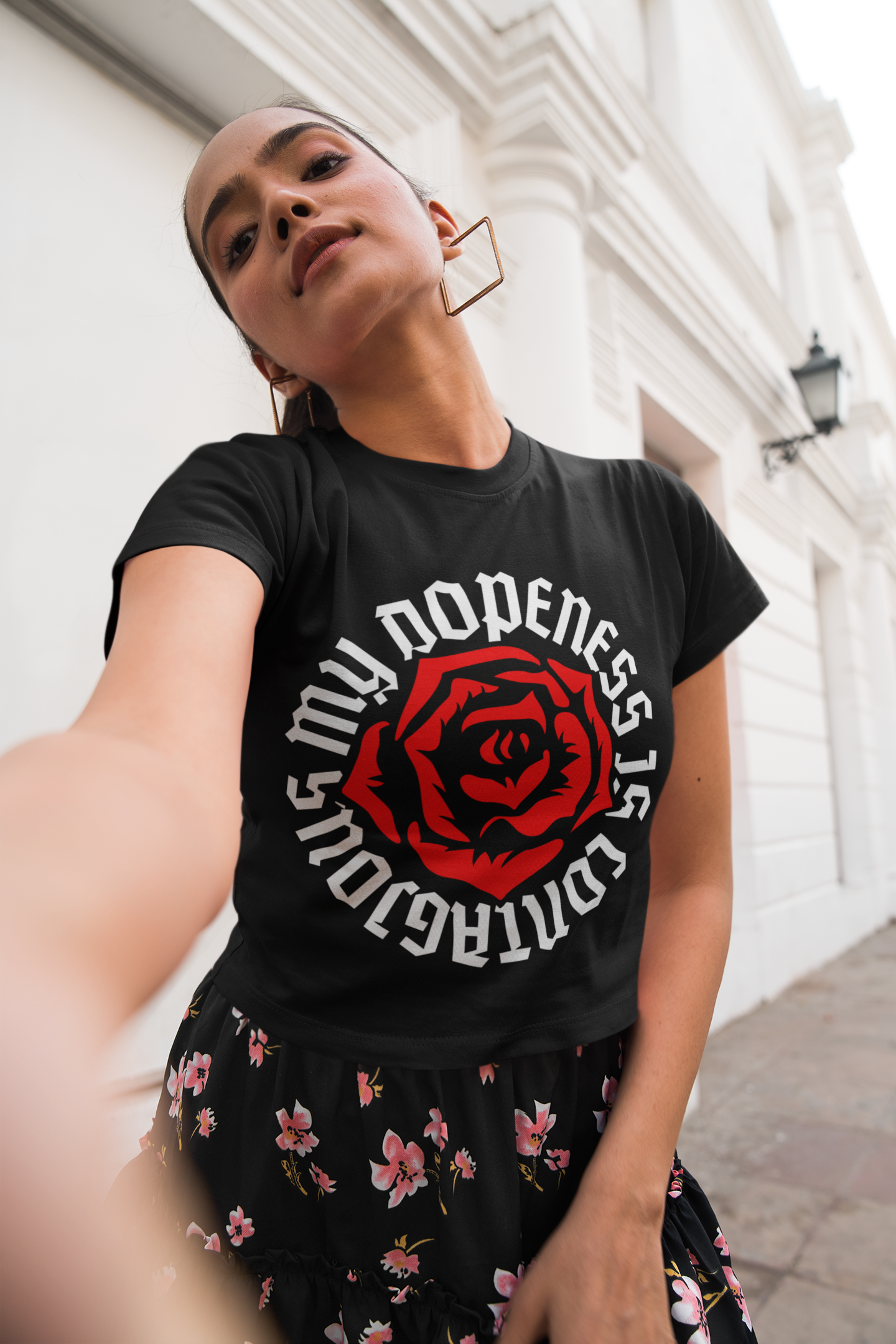 Cali Crop Top Tee - OL Roses White Text