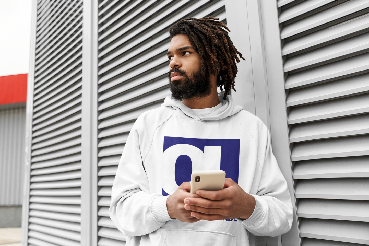 Classic White Hoodie - Navy Logo