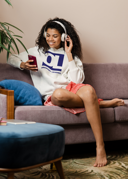 Classic White Hoodie - Navy Logo