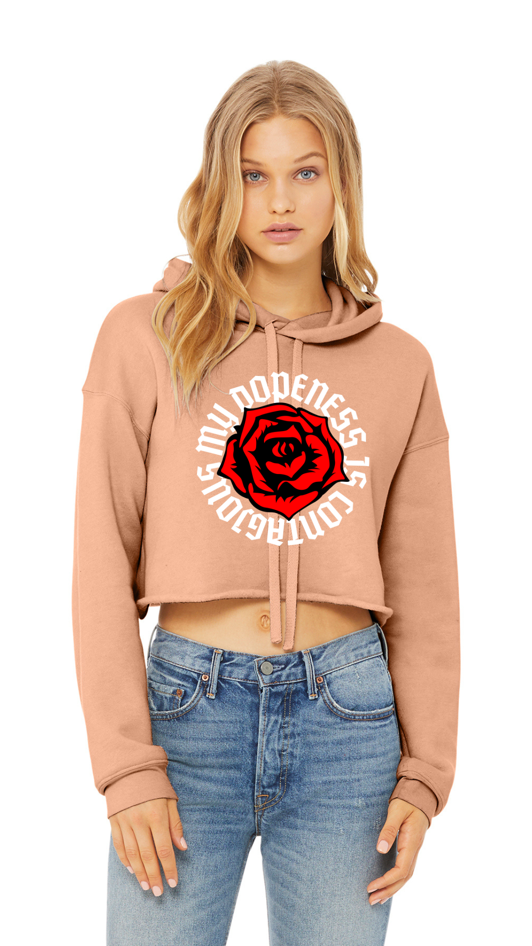 Sponge Cropped Fleece Hoodie - OL Rose - White