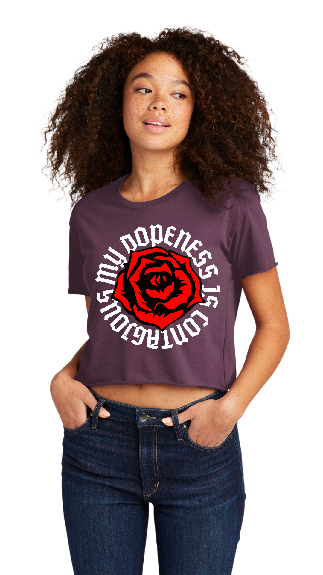Cali Crop Top Tee - OL Roses White Text
